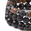 3Pcs 3 Style Natural & Synthetic Mixed Stone Stretch Bracelets Set with Wood Beaded for Women BJEW-JB08358-6