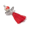 Porcelain Beaded with Polycotton Tassel Big Pendants PALLOY-JF02986-01-3