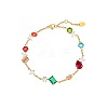 Elegant European Stainless Steel Pave Colorful Cubic Zirconia Link Bracelets for Women PD8073-1-1