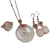 Natural Chalcedony Donut Pendant Necklaces & Oval Dangle Earrings & Rings Sets FS-WG77C10-01-5