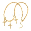 Brass Micro Pave Clear Cubic Zirconia Cross Pendant Round Beaded Bib Necklaces for Women NJEW-F364-04G-4