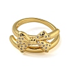 Bowknot Brass Micro Pave Clear Cubic Zirconia Double Rings RJEW-Z050-26G-3