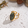 304 Stainless Steel with Natural Gemstone Cuff Open Rings for Women LS-FS3382-2