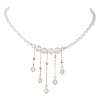 Round Natural Quartz Crystal & Glass Graduated Beaded Tassel Necklaces with Brass Cable Chains for Women NJEW-TA00236-4