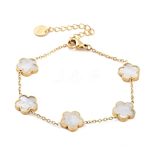 Flower Shell Link Chain Bracelets BJEW-K247-01G-06