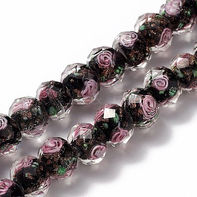 Handmade Gold Sand Lampwork Beads Strands LAMP-R141-10mm-03-1
