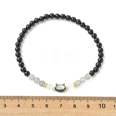 2Pcs Natural Selenite & Labradorite & Black Tourmaline & Shell Beaded Stretch Bracelets BJEW-JB13830-1