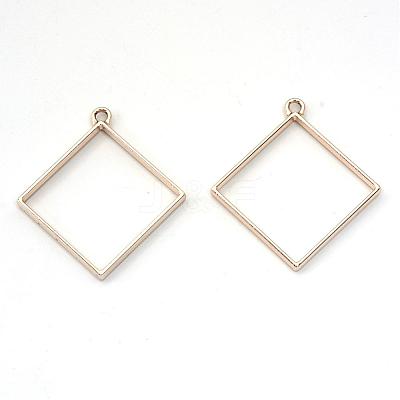 Rack Plating Alloy Rhombus Open Back Bezel Pendants X-PALLOY-S047-22E-FF-1