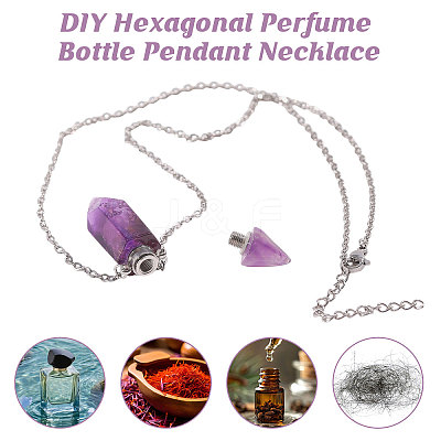 1Pc Natural Amethyst Faceted Pointed Bullet Shaped Perfume Bottle Pendant Necklaces NJEW-FH0001-38P-01-1