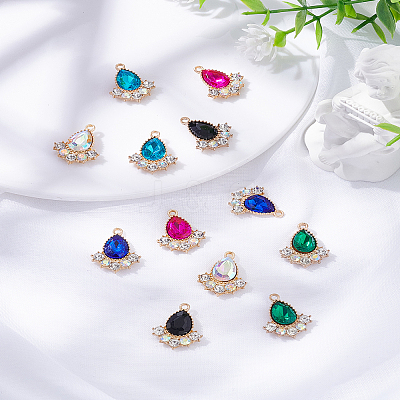 12Pcs 6 Colors Glass Rhinestone Pendants FIND-LP0004-18-1