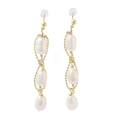 Natural Pearl Dangle Stud Earrings EJEW-P256-42G-1