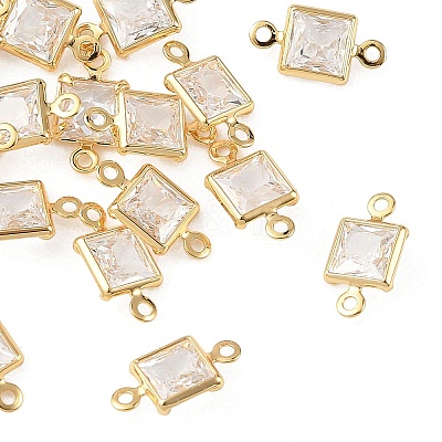 SHEGRACE Brass Pave Cubic Zirconia Square Connector Charms XGRQ2O831-440A-G-1
