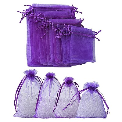 30Pcs 4 Styles Rectangle Organza Bags Jewellery Storage Pouches Wedding Favour Party Mesh Drawstring Gift OP-FS0001-01E-1