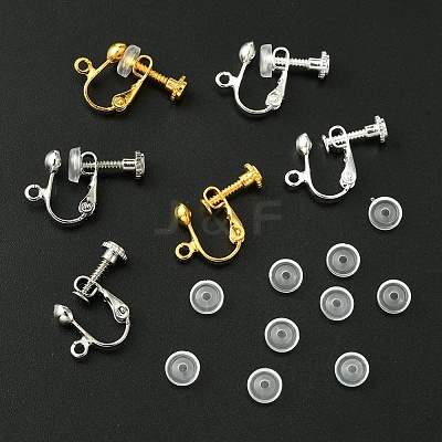 12Pcs 3 Colors Brass Screw On Clip-on Earring Findings KK-FS0001-29-1