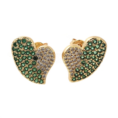 Brass Pave Cubic Zirconia Stud Earrings EJEW-M088-06G-03-1