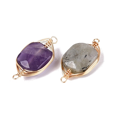 Natural & Synthetic Mixed Gemstone Connector Charms G-Q606-27KCG-1