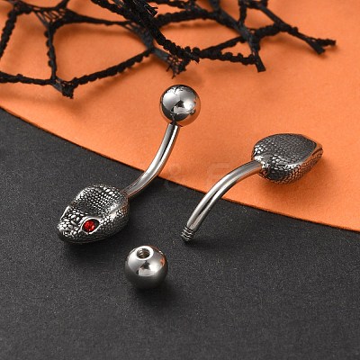 Snake Head 316 Surgical Stainless Steel Cubic Zirconia Belly Button Rings EJEW-G416-16AS-01-1
