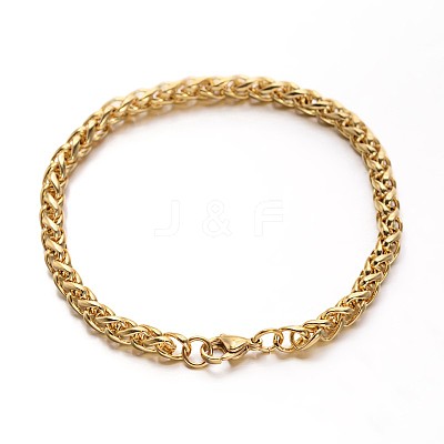 304 Stainless Steel Wheat Chains Bracelets BJEW-O091-04G-1