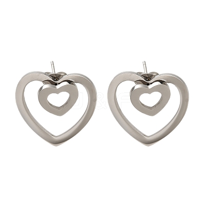 304 Stainless Steel Heart Stud Earrings EJEW-C118-03C-1
