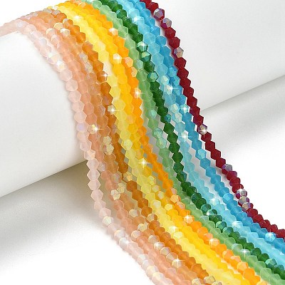 12 Strands 12 Colors Imitate Austrian Crystal Bicone Frosted Glass Beads Strands GLAA-F029-TM4mm-1
