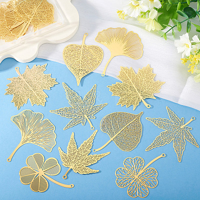 20Pcs 10 Styles Brass Filigree Big Pendants KKC-TA0001-03-1