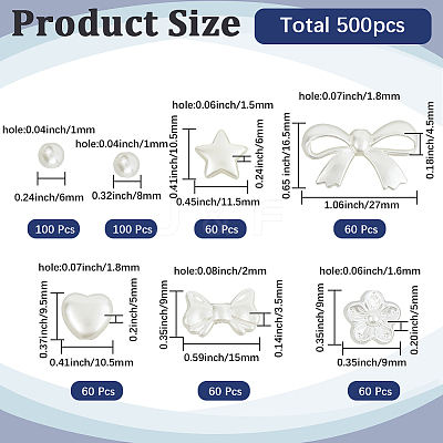 500Pcs 7 Styles ABS Plastic Imitation Pearl Beads MACR-SP0001-98-1