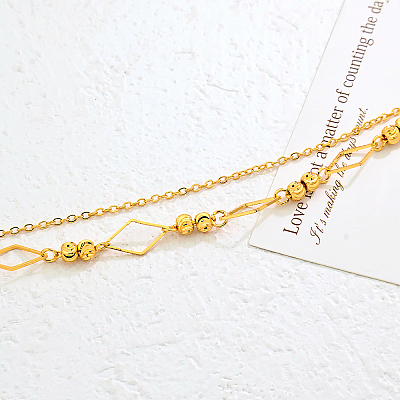 Vintage Beach Brass Rhombus Link Chain Double Layer Anklets for Women JU2009-1