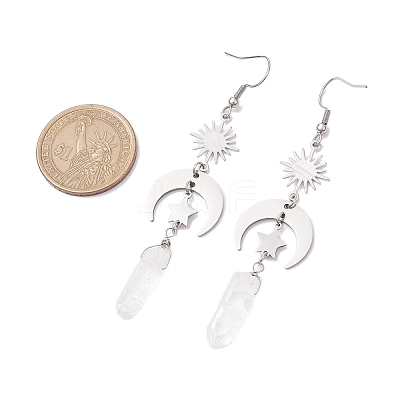 Rough Natural Quartz Crystal Dangle Earrings EJEW-JE05877-01-1