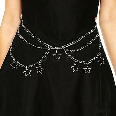Alloy Star Tassel Layered Curb Chain Waist Belly Chains for Women FS-WG240A3-01-1