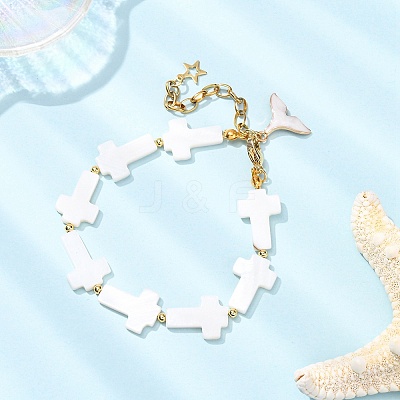 Shell Pearl Beaded Bracelets for Women BJEW-JB12427-1