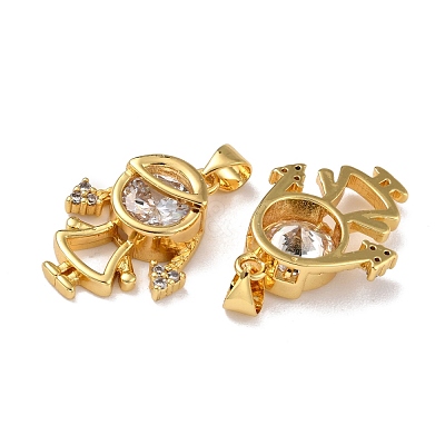 Brass Micro Pave Clear Cubic Zirconia Pendants ZIRC-A021-63G-1