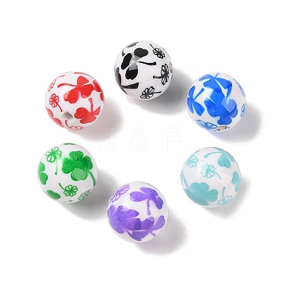 10Pcs Opaque Printed Acrylic Beads OACR-S146-02-1