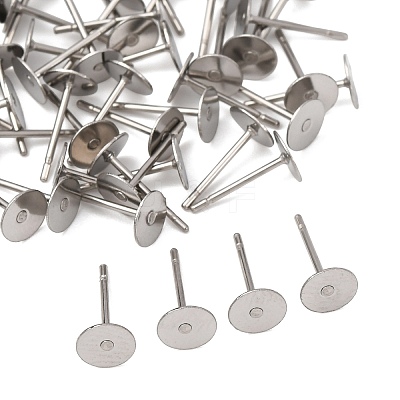 Tarnish Resistant 316 Surgical Stainless Steel Flat Round Blank Peg Stud Earring Settings STAS-R073-06-1
