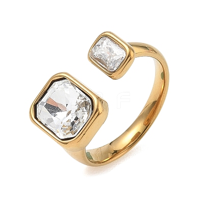304 Stainless Steel Pave Clear Cubic Zirconia Cuff Open Rings for Women RJEW-F207-03C-G-1