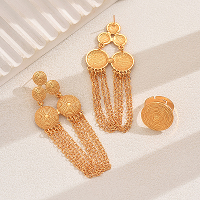 Vintage Alloy Round Tassel Earrings & Ring Sets for Women's Party Wedding LS-KC7338-1