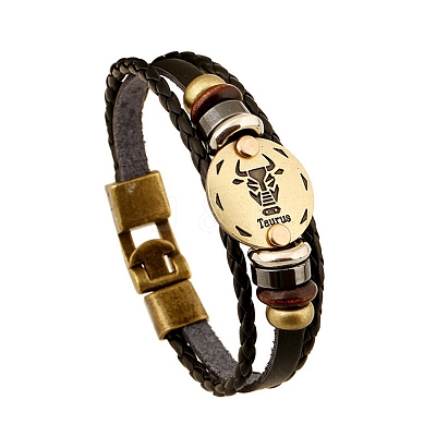 Braided Cowhide Cord Multi-Strand Bracelets PW-WG49322-06-1