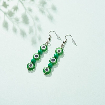 Lampwork Evil Eye & Acrylic Beaded Dangle Earrings EJEW-JE04972-03-1