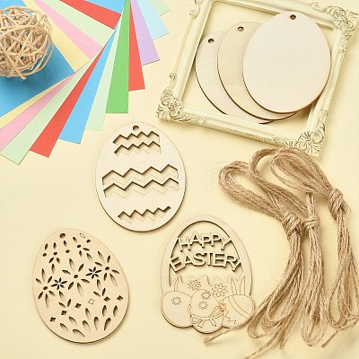 5 Sets 5 Styles DIY Easter Egg Shape Wood Pendant Decorations DIY-CJ0002-18-1