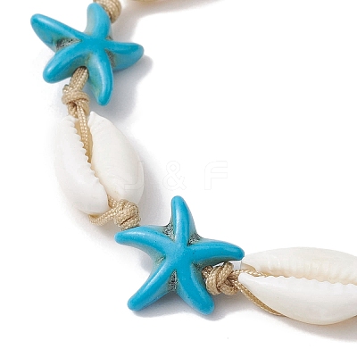 Natural Mixed Cowrie Shell with Synthetic Turquoise Beaded Anklets AJEW-AN00596-04-1