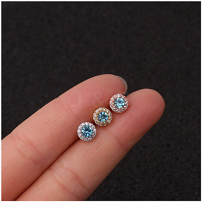 316L Surgical Stainless Steel Micro Pave Sky Blue Cubic Zirconia Cartilage Earrings WG35DE6-02-1