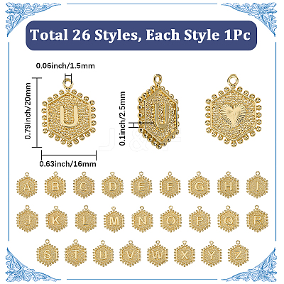 26Pcs 26 Styles Brass Pendants KK-SC0006-20-1