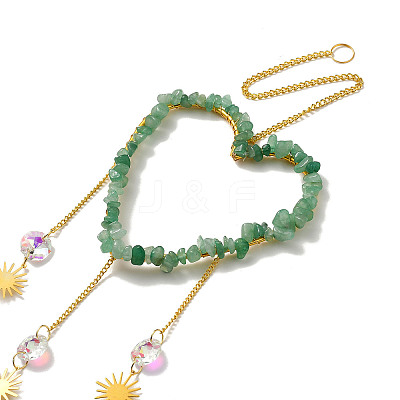 Heart Natural Green Aventurine Chips Hanging Ornaments HJEW-G024-01E-1