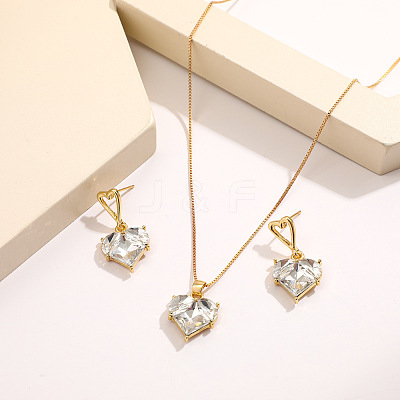 Heart Alloy Glass Pendant Necklace & Stud Dangle Earring FS-WG91246-08-1