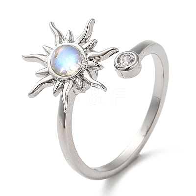 Rotatable Cat Eye Open Ring with Cubic Zirconia RJEW-Q776-01G-03-1
