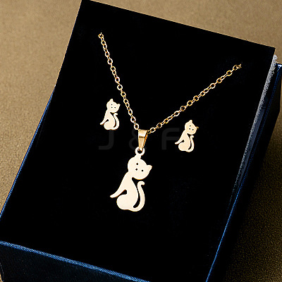 304 Stainless Steel Pendant Necklaces & Stud Earrings Sets WG82A44-31-1