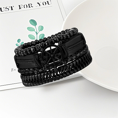 1Pc Cowhide & Imitation Leather Cord Knitted Multi-strand Bracelets AJEW-GF0011-50D-1