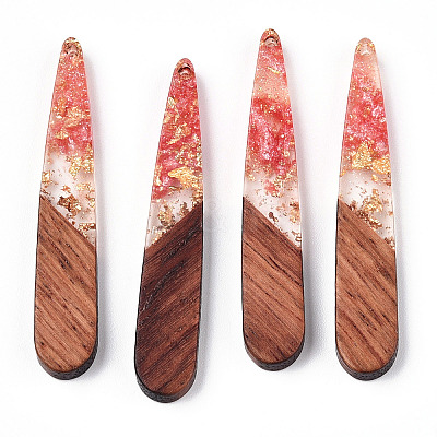 Transparent Resin & Walnut Wood Pendants X-RESI-N039-69E-1