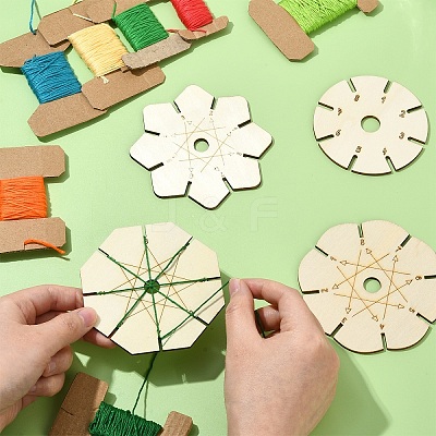 4Pcs 4 Styles Wood Braiding Disk AJEW-YW0002-16-1
