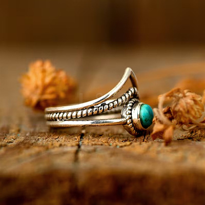Alloy and Synthetic Turquoise Finger Rings FS-WG19095-05-1