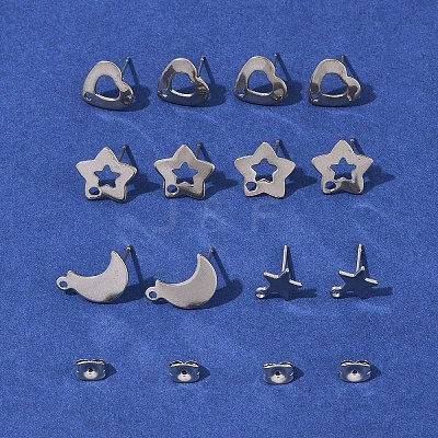 16Pcs 4 Styles 304 Stainless Steel Stud Earring Findings STAS-FS0001-85P-1